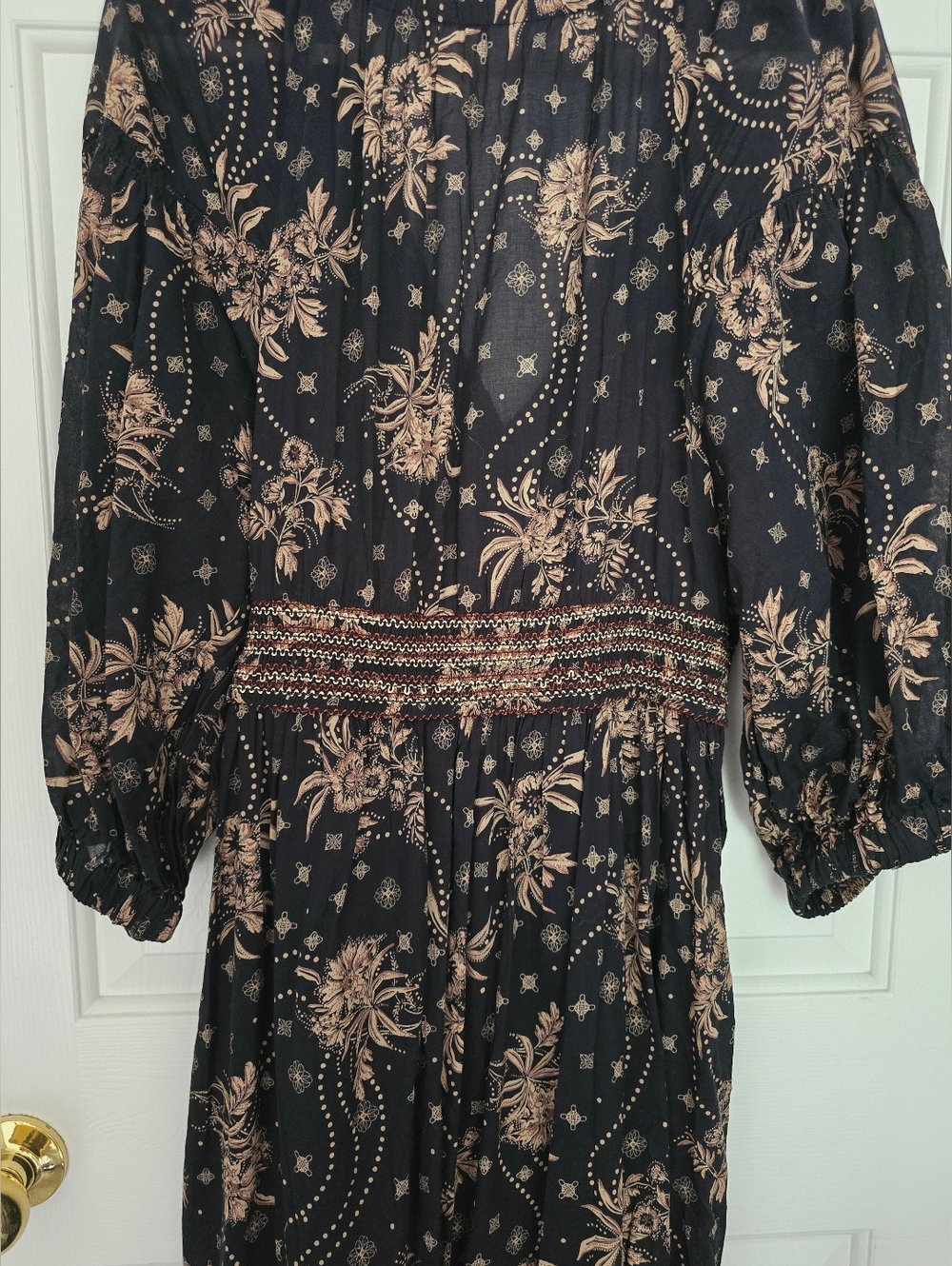 Free People Golden Hour Black Floral Smocked-Waist Maxi Dress - Picture 5 of 7